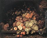 Famous Fruit Paintings - Fruit Still-Life with Squirrel and Goldfinch